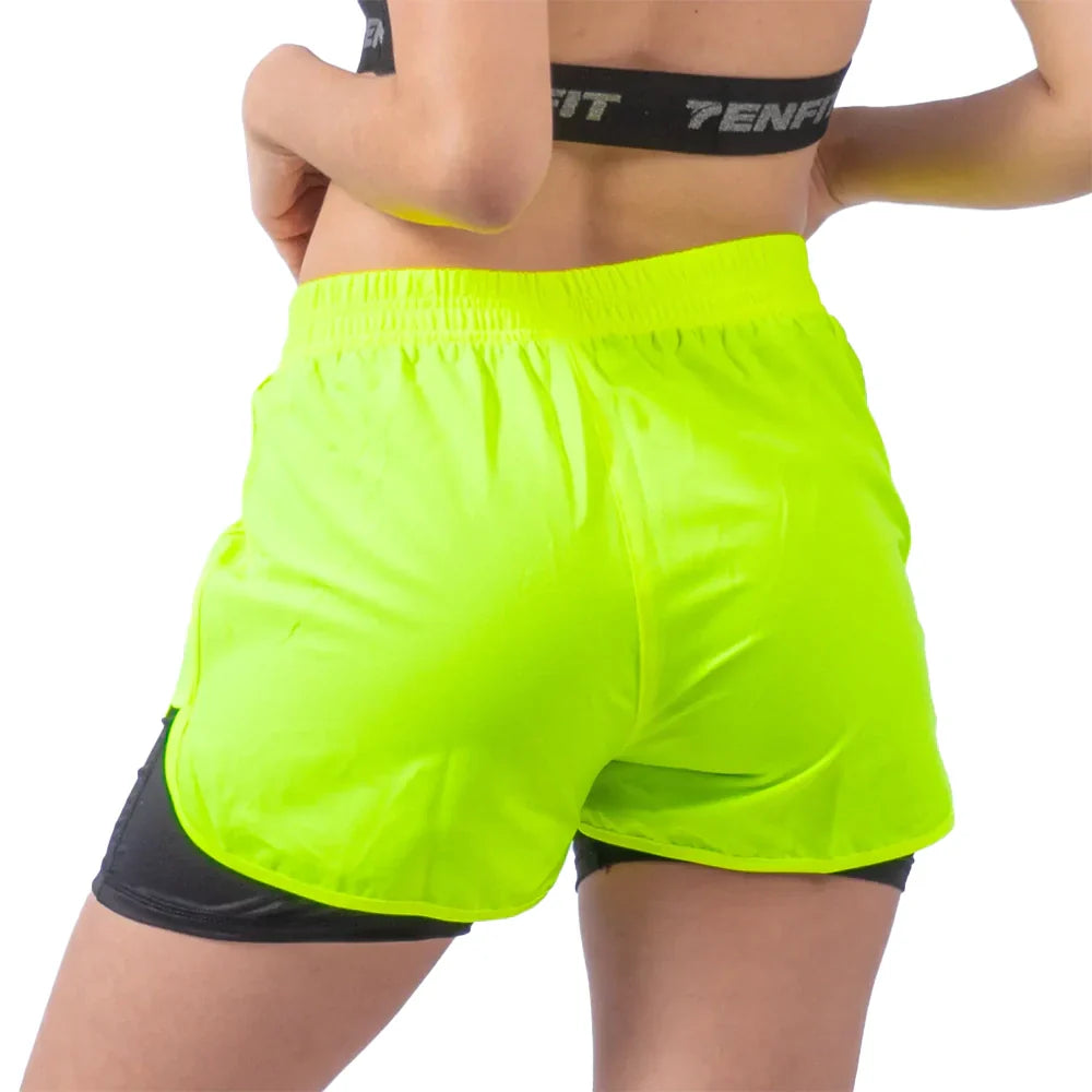 SHORT RUNNING - AMARILLO NEON - NEGRO